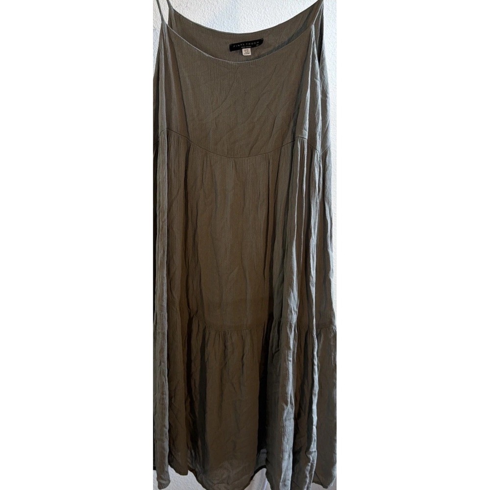 Final Touch Size Large Grey Sage Green Crinkle Spaghetti Strap Midi Dress